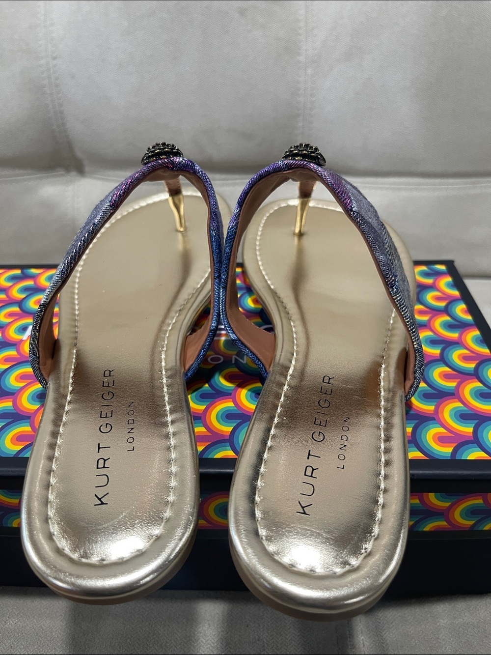 Kurt Geiger Kensington T -Bar Denim Sandal - Picture 4 of 8